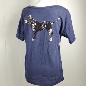 Victoria's Secret rainbow sequin dog vneck sheer oversized shirt extra small